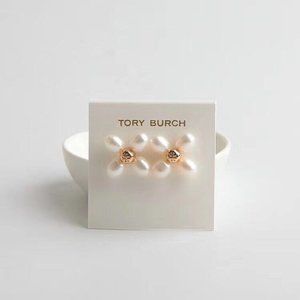 Tory Burch Pearl Cross Stud Earrings
